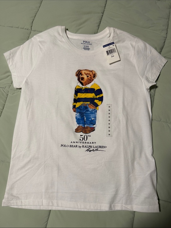 Polo Ralph Lauren Tops - Polo by Ralph Lauren White Polo Bear Graphic Tee with Yellow & Navy Stripes